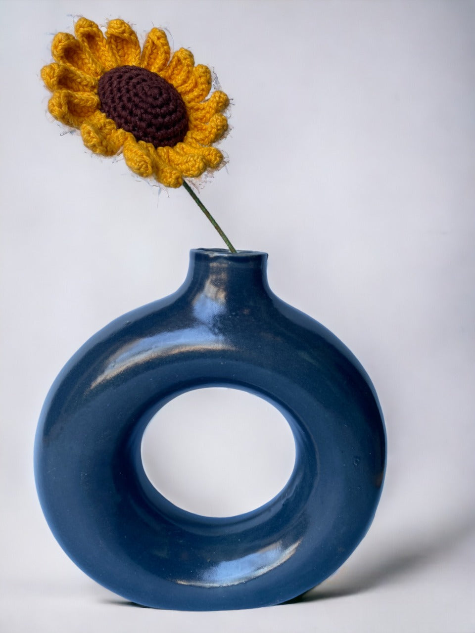 Blue Ceramic Donut Flower Vase