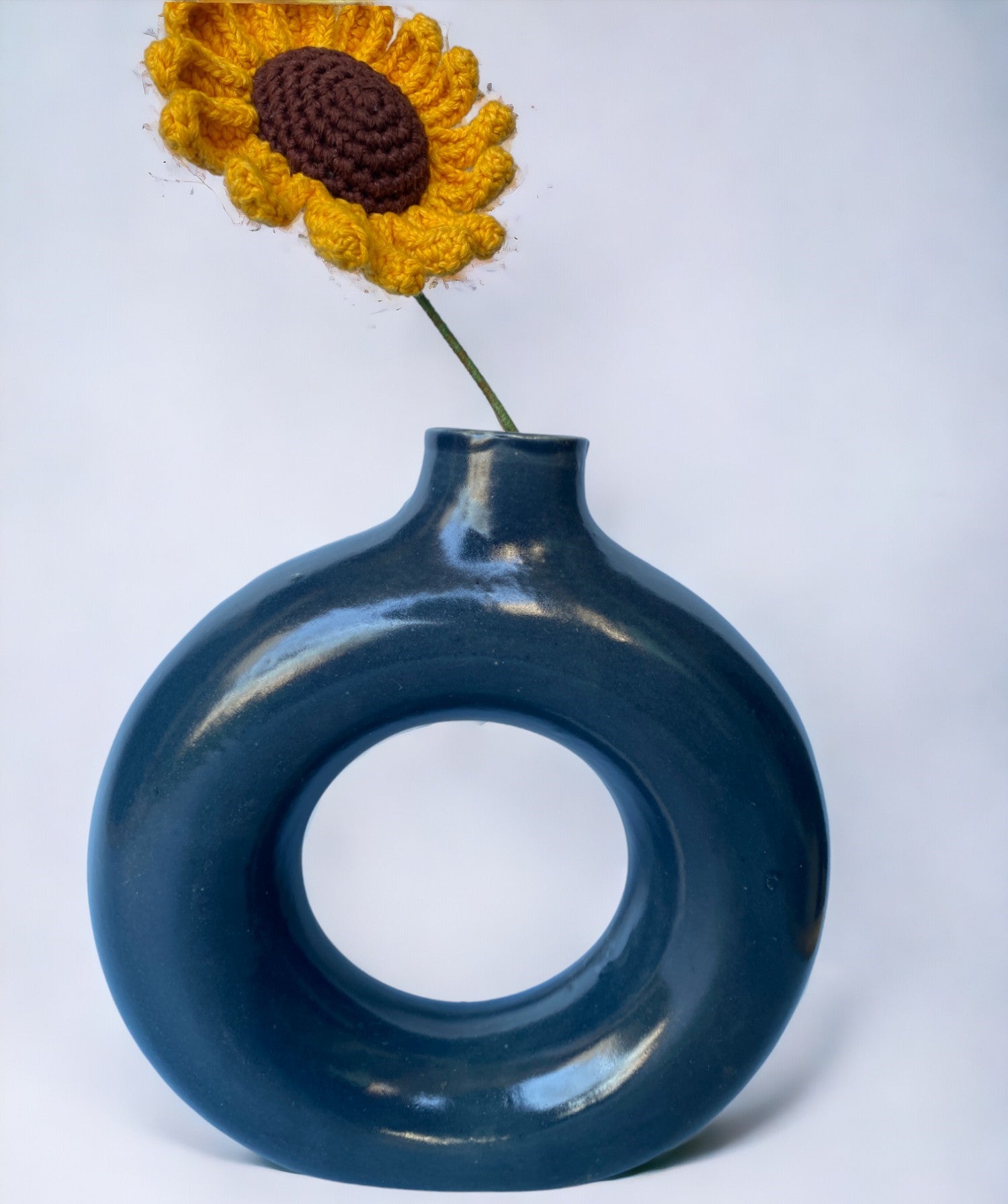 Blue Ceramic Donut Flower Vase