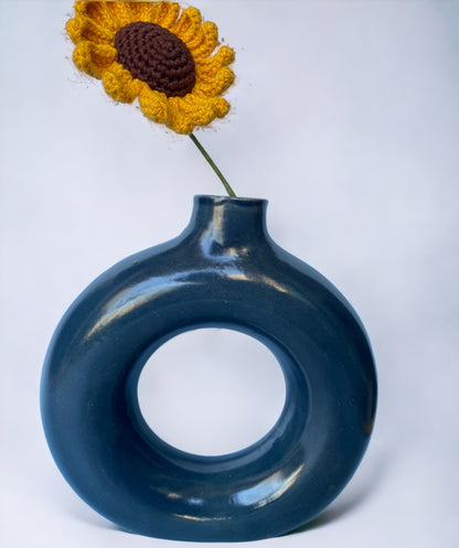 Blue Ceramic Donut Flower Vase