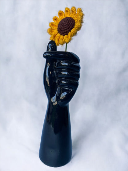 Unique Hand Shape Ceramic Black Vase