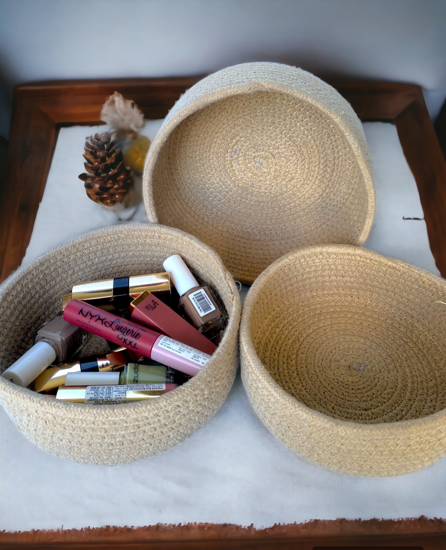 Rope Storage Natural Handwoven Jute Shelf Beige Baskets-Set of 3