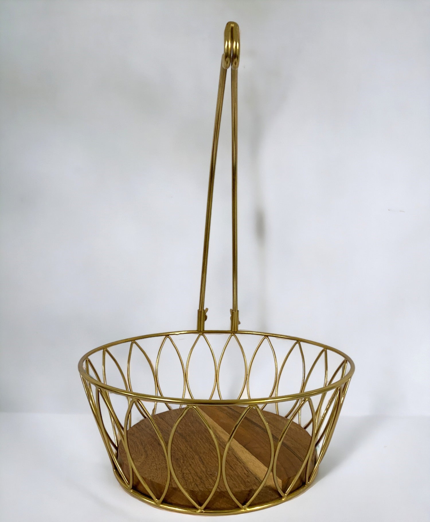 Fruit and Vegetable Metal Basket with wooden base and Banana Tree Hanger