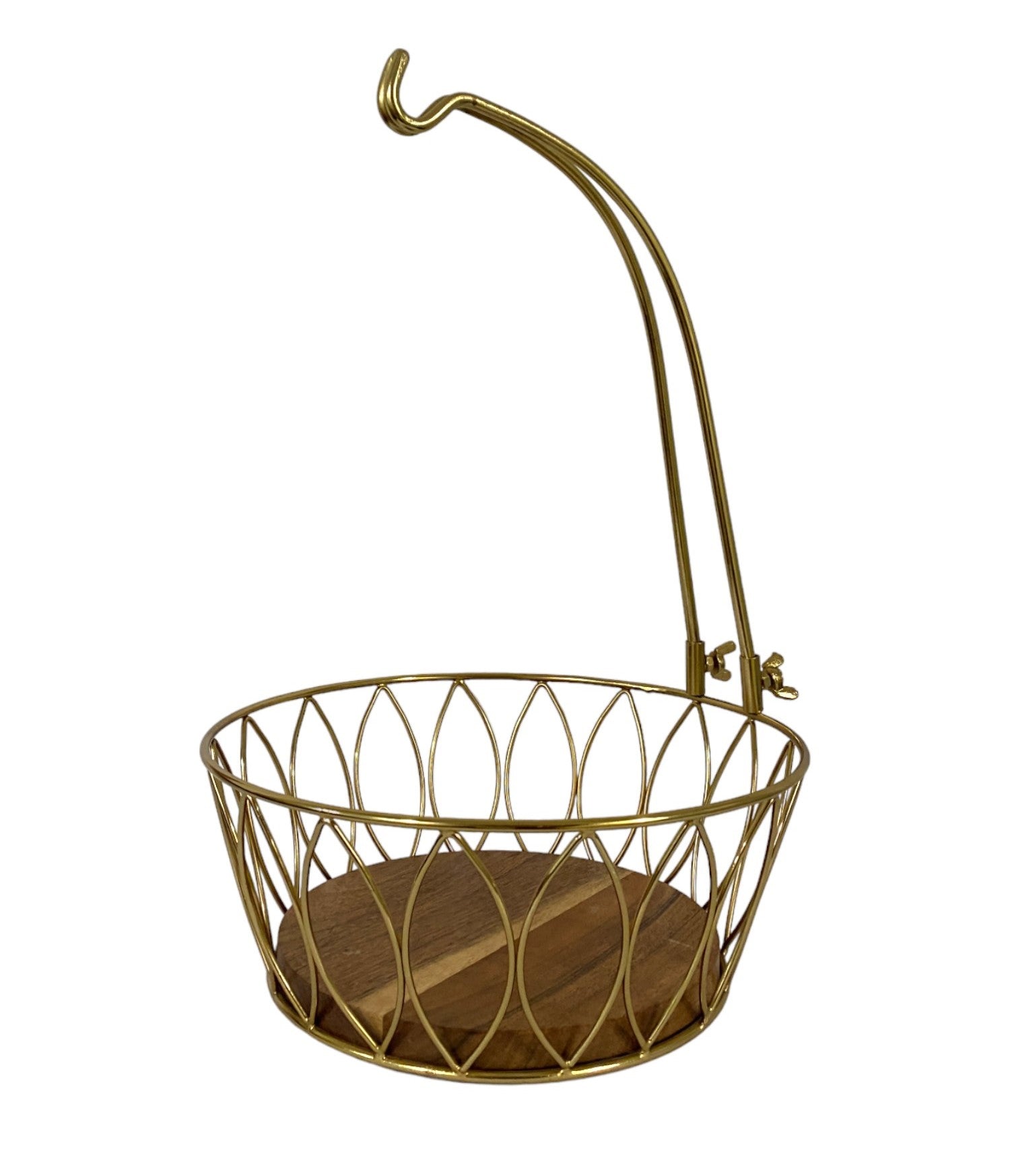 Fruit and Vegetable Metal Basket with wooden base and Banana Tree Hanger