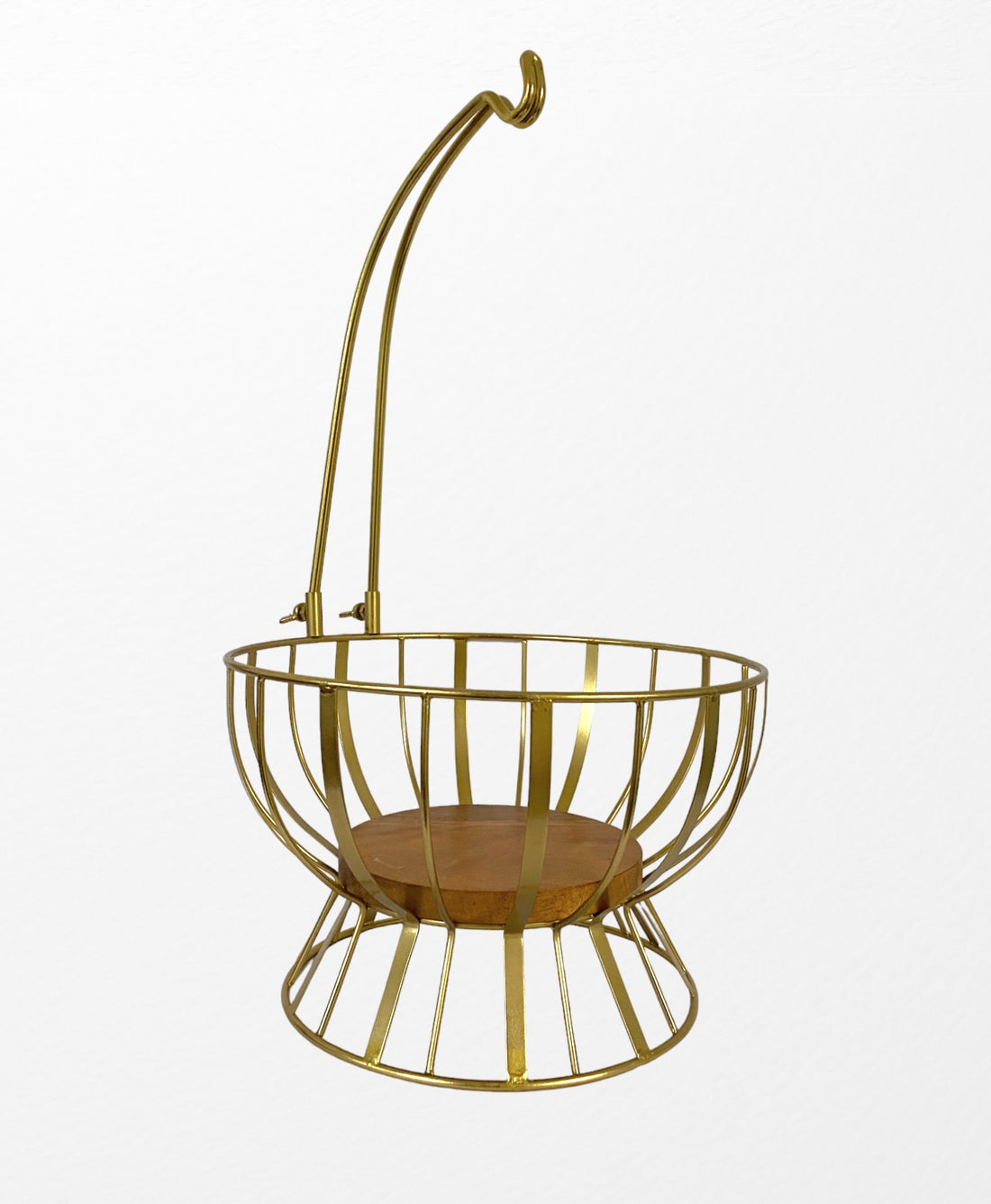 Golden Metal Fruit Basket with wooden base and Banana Tree Hanger