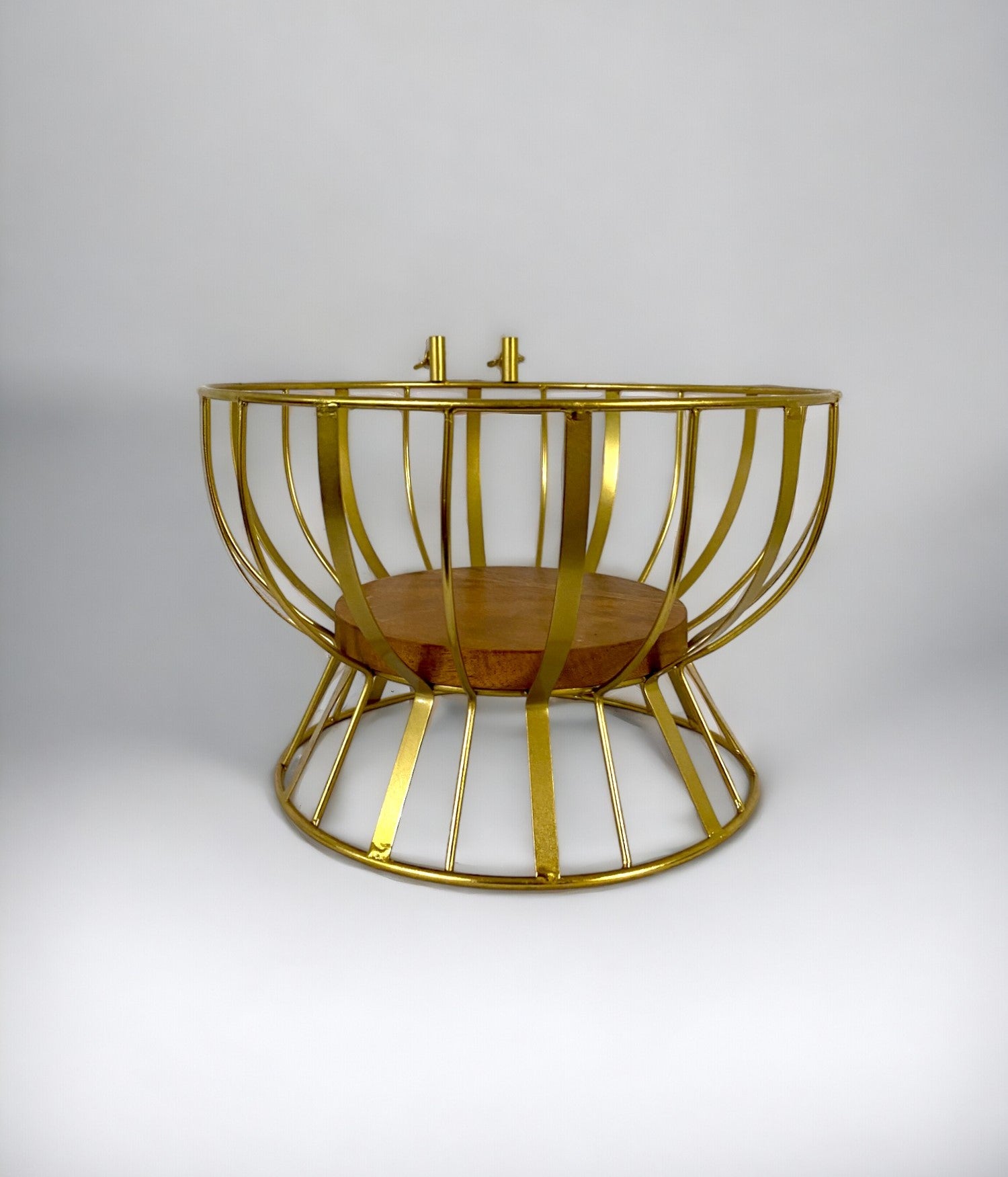 Golden Metal Fruit Basket with wooden base and Banana Tree Hanger