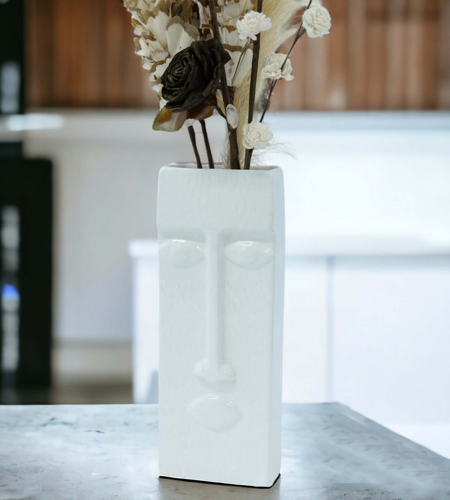 White Ceramic Face shape Vase for Home Décor