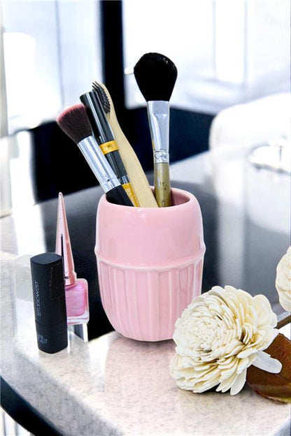 Versatile Pink Ceramic Multipurpose Brush Holder