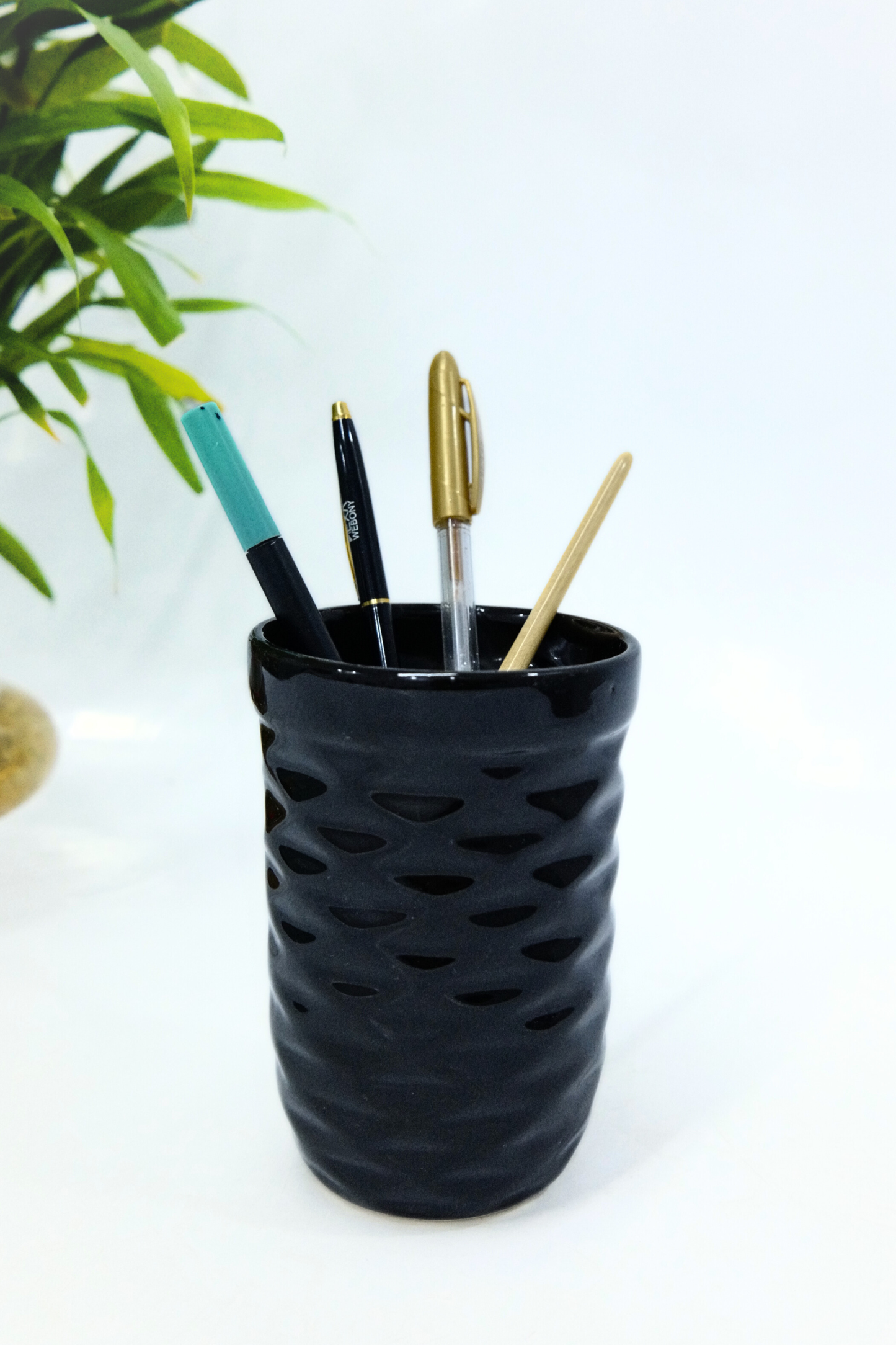 Glossy Black Ceramic Multipurpose Brush Holder