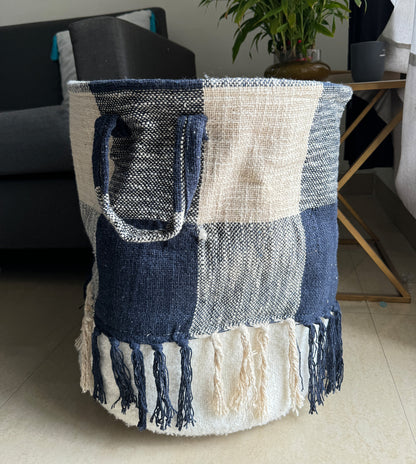 Blue &amp; White Laundry Basket with Easy Carry Handles