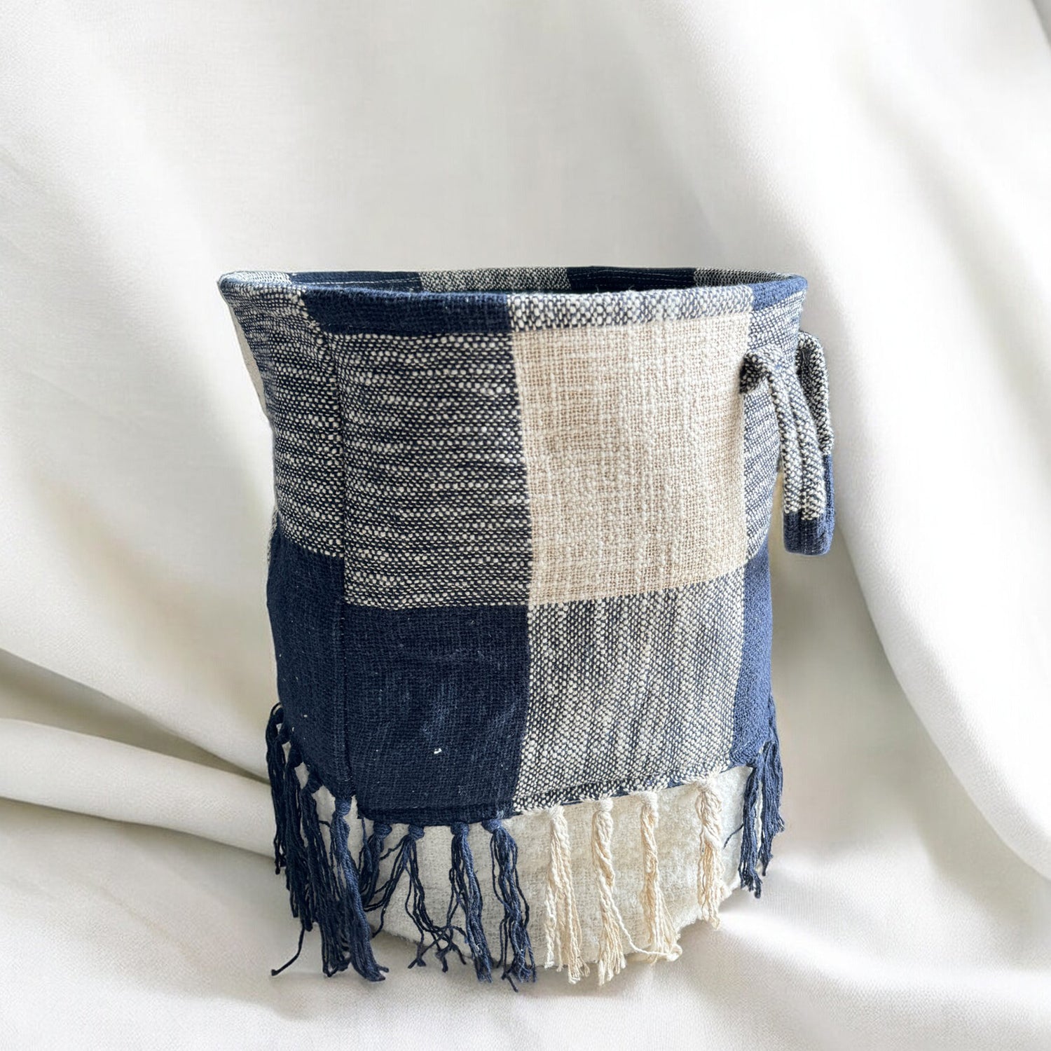 Blue &amp; White Laundry Basket with Easy Carry Handles