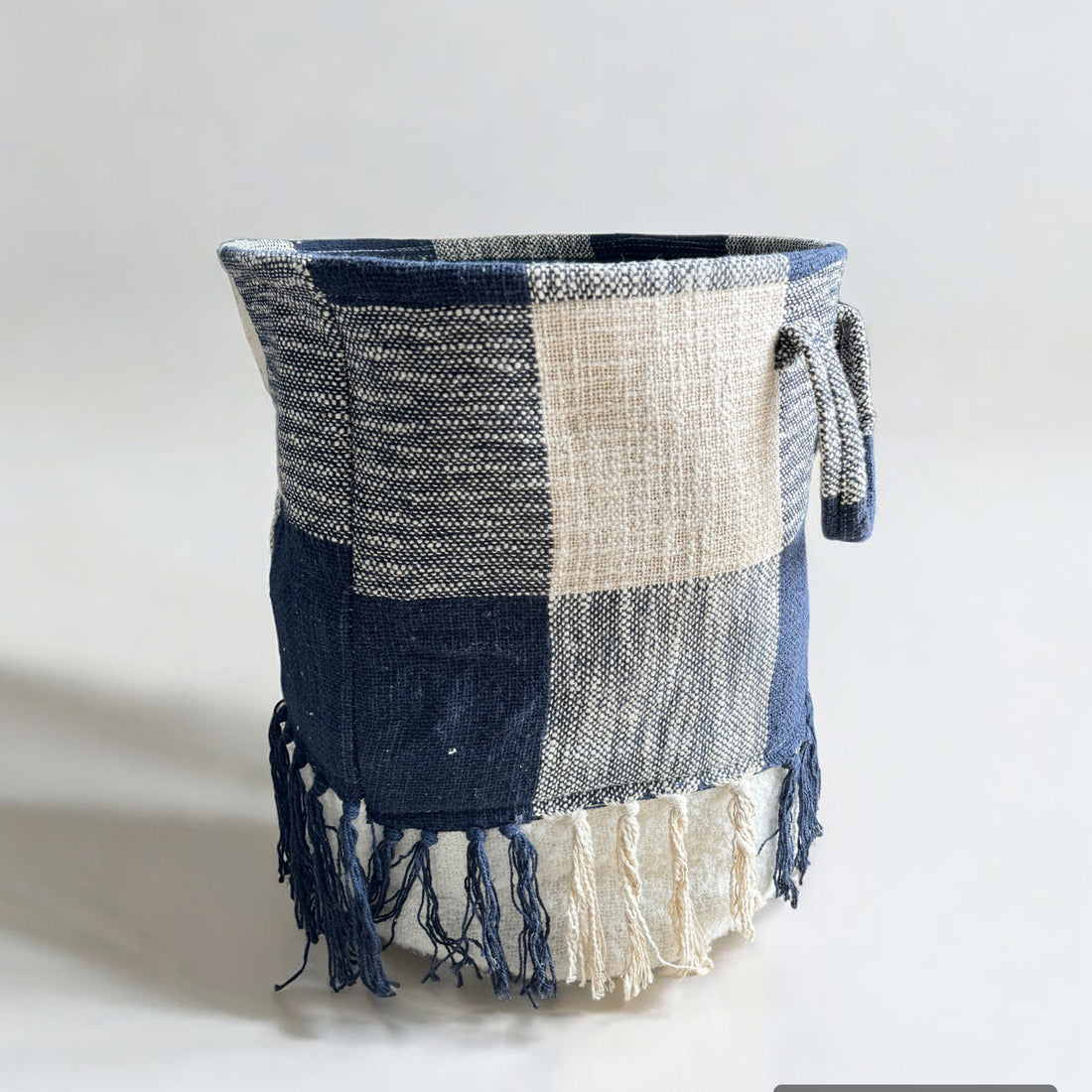 Blue &amp; White Laundry Basket with Easy Carry Handles