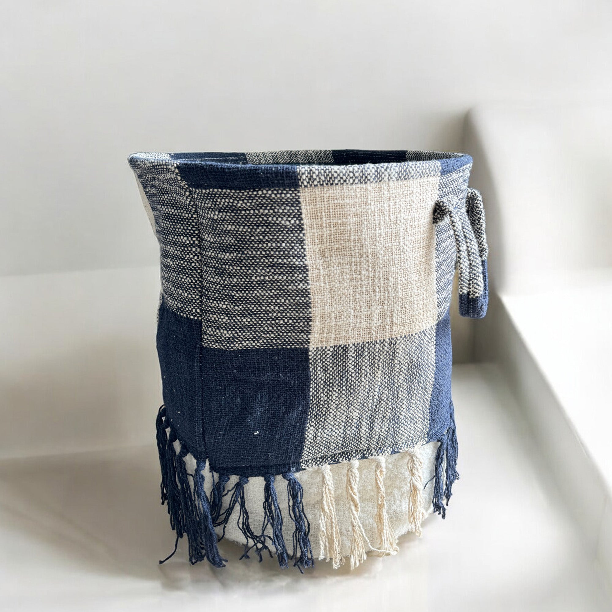 Blue &amp; White Laundry Basket with Easy Carry Handles