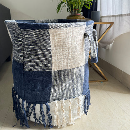 Blue &amp; White Laundry Basket with Easy Carry Handles