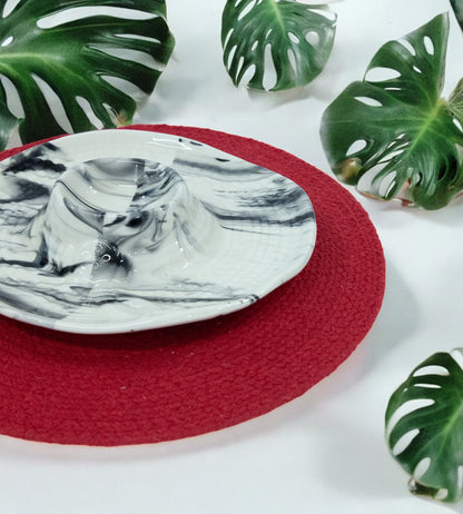 Ceramic White Embossed Marble Print Tray For Snacks