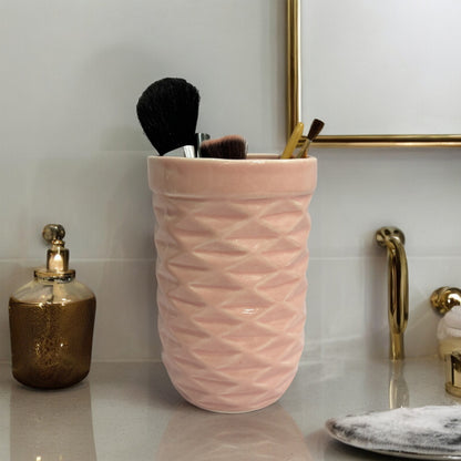 Ceramic Pink Round Shape Multipurpose Toothbrush Holder Stand