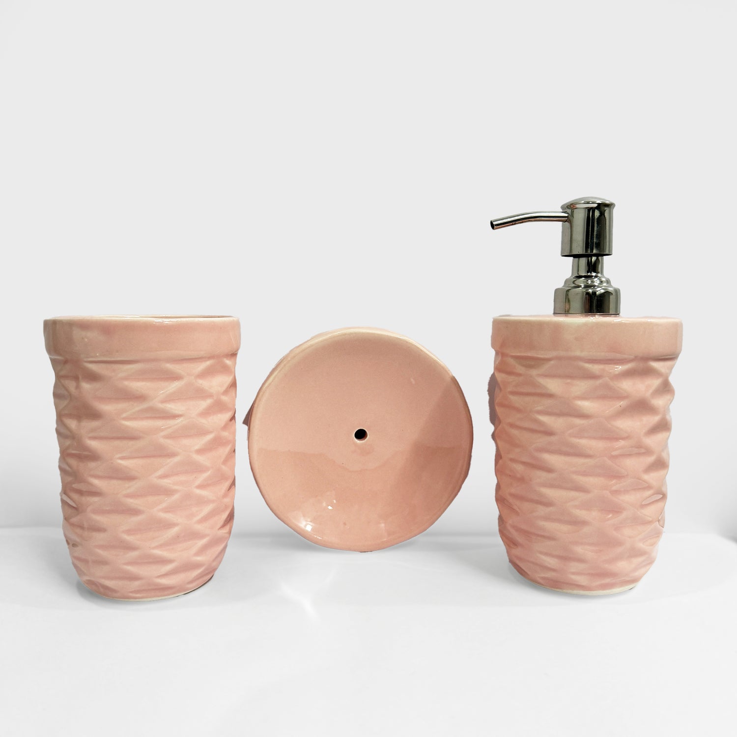 Modern Pink Ceramic Bath Set of 3