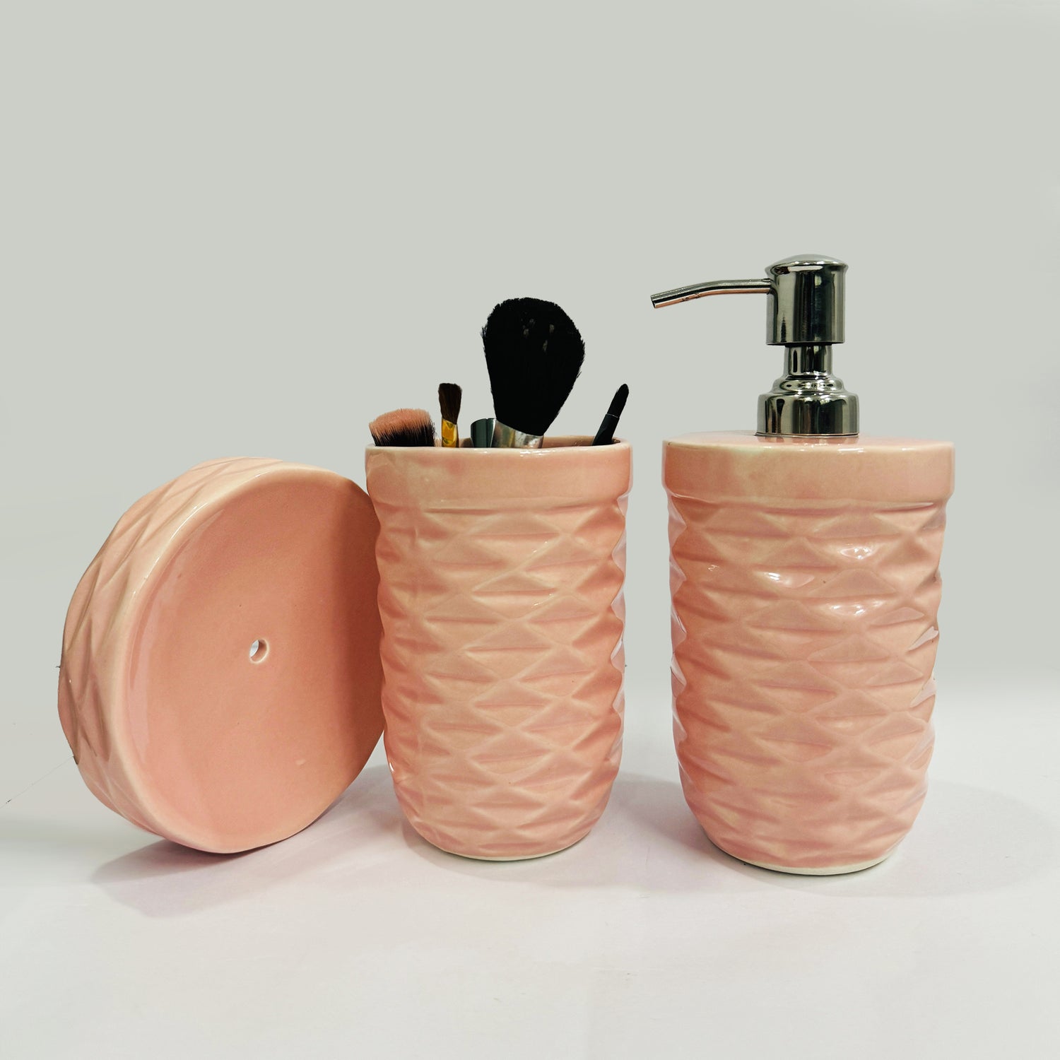 Modern Pink Ceramic Bath Set of 3