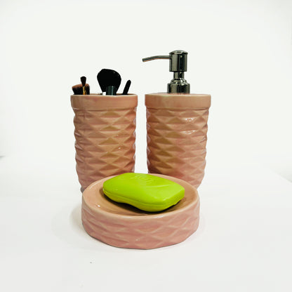 Modern Pink Ceramic Bath Set of 3