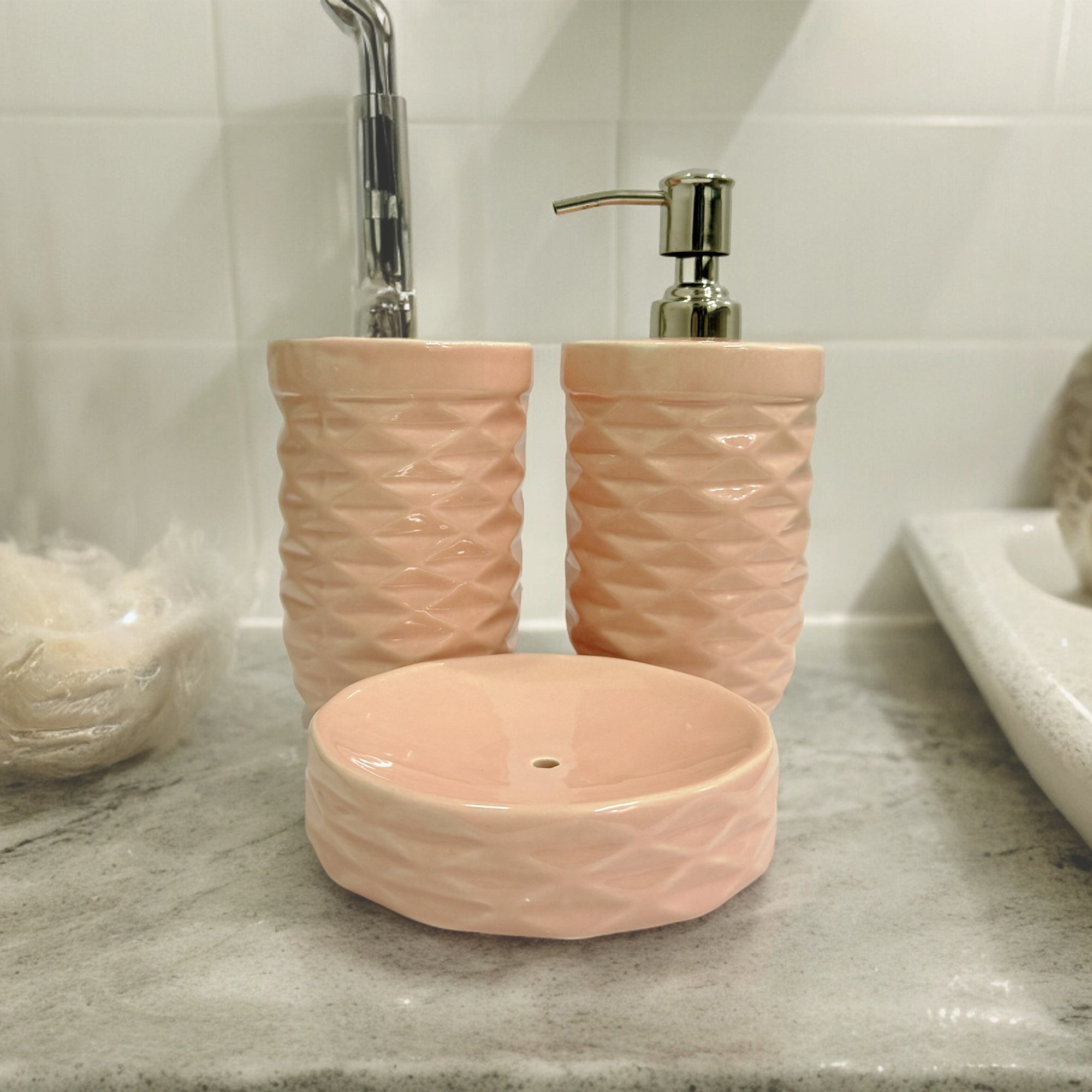 Modern Pink Ceramic Bath Set of 3