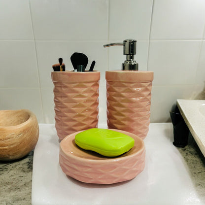 Modern Pink Ceramic Bath Set of 3