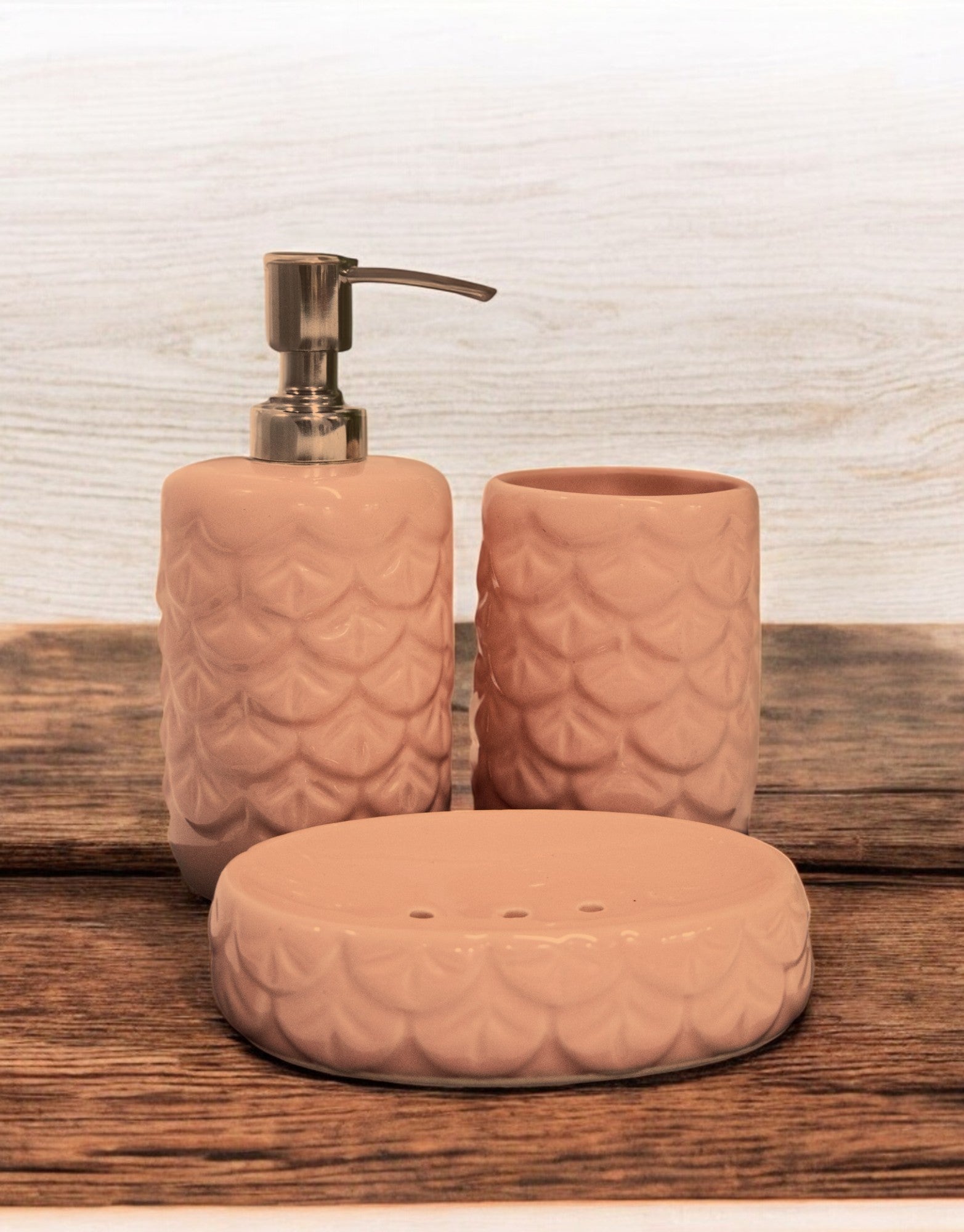 Glossy Pink Ceramic Bath Set of 3