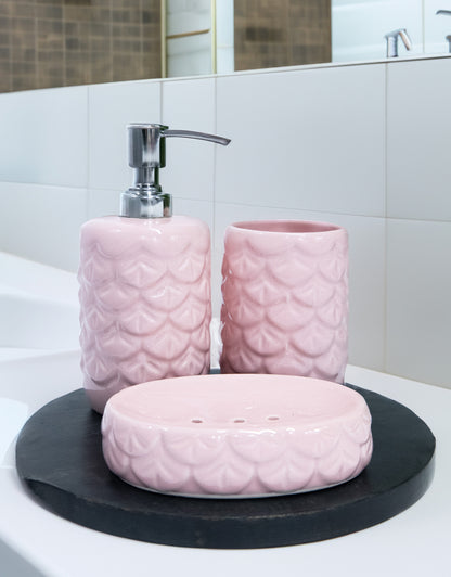 Glossy Pink Ceramic Bath Set of 3