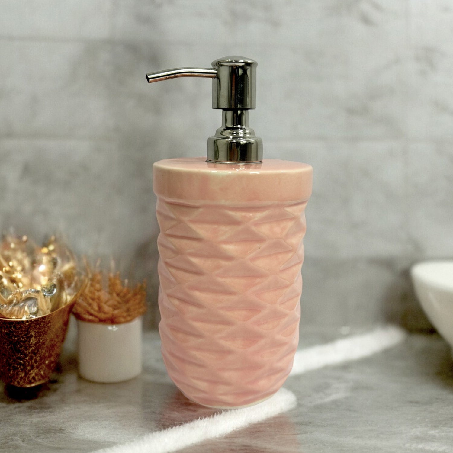 Refillable Ceramic Pink Hand Soap Dispenser with Pump