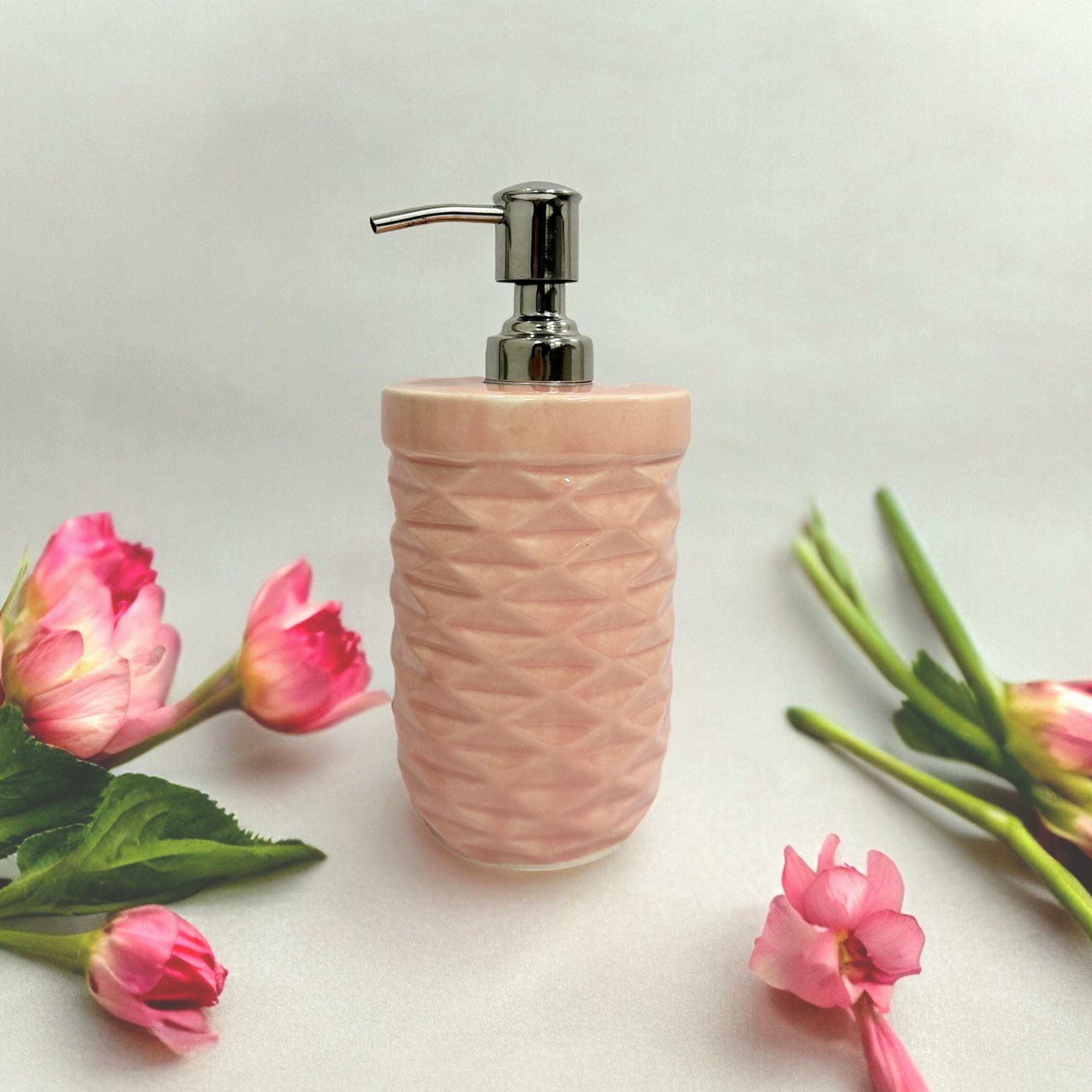 Refillable Ceramic Pink Hand Soap Dispenser with Pump