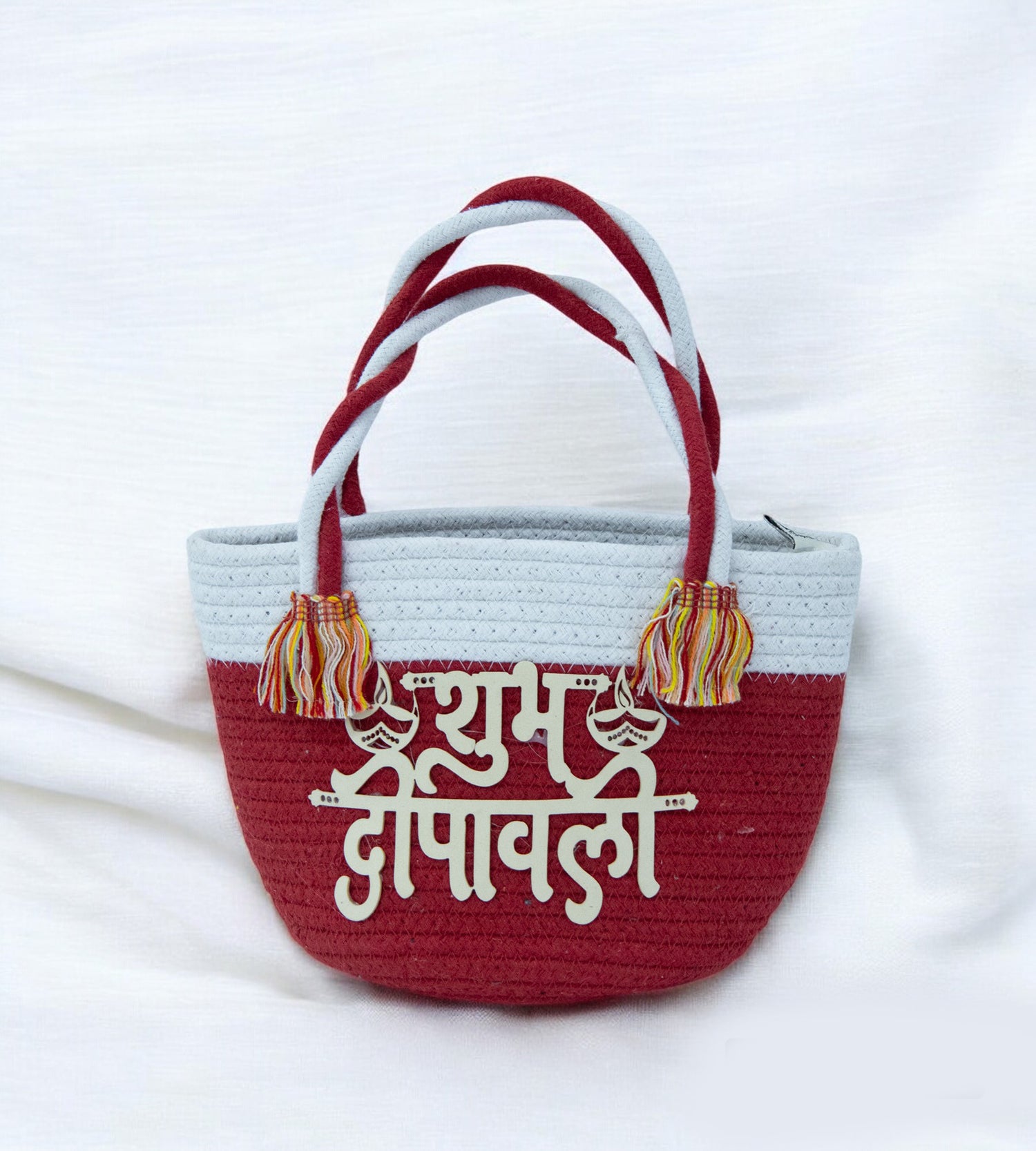 Red Shubh Diwali Cotton Rope Hamper Basket for Gifts