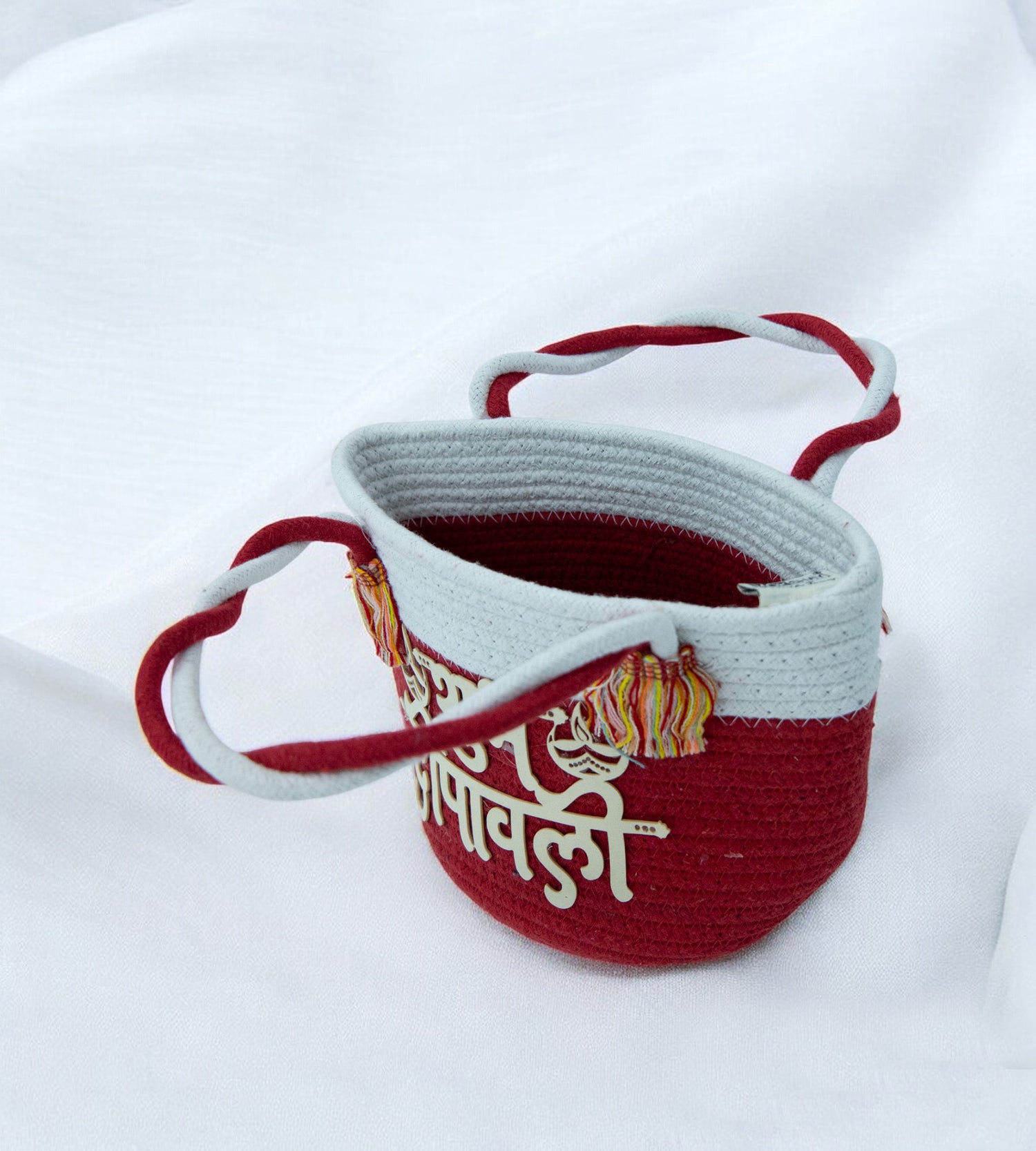 Red Shubh Diwali Cotton Rope Hamper Basket for Gifts