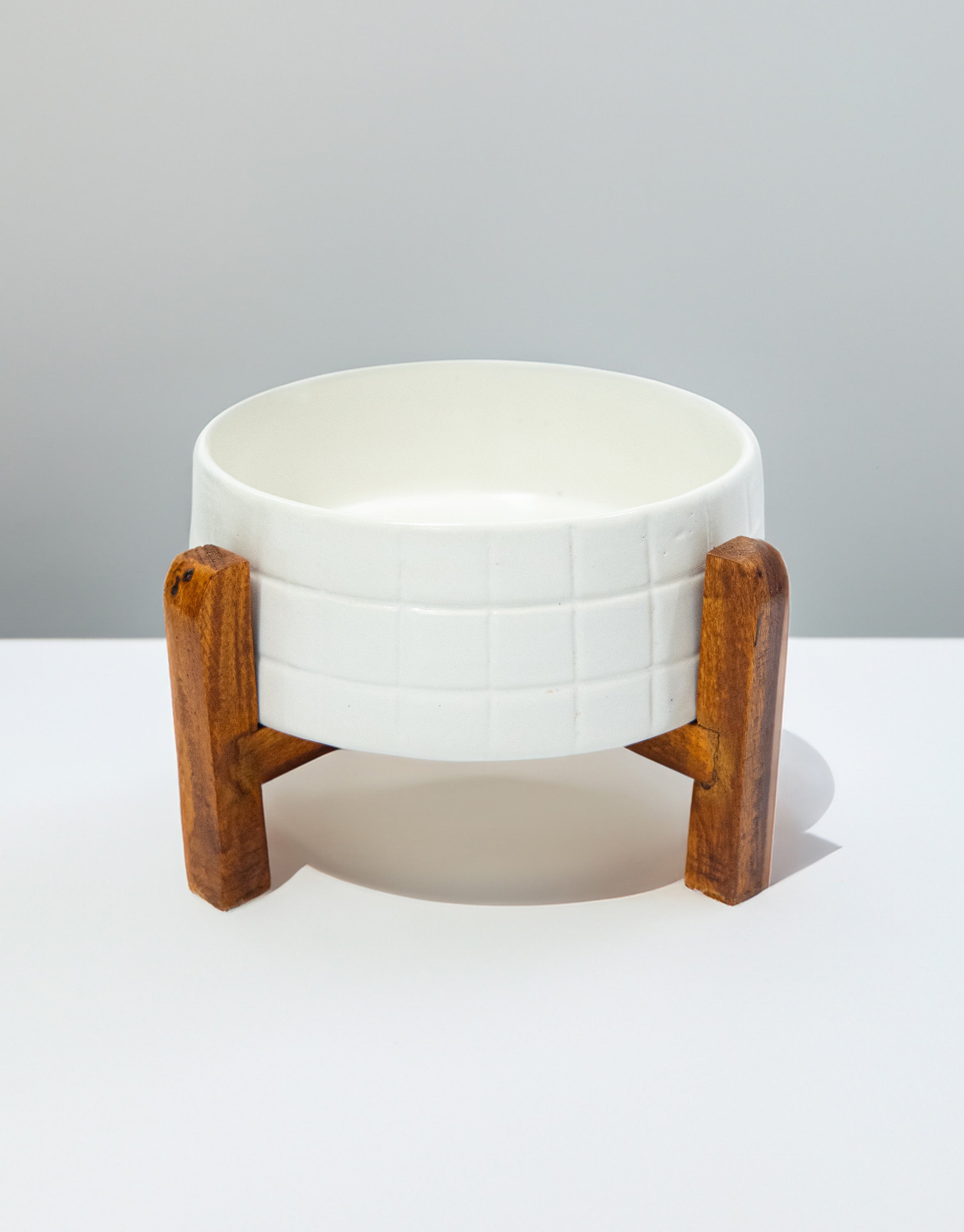 White Ceramic Server with Wooden Stand