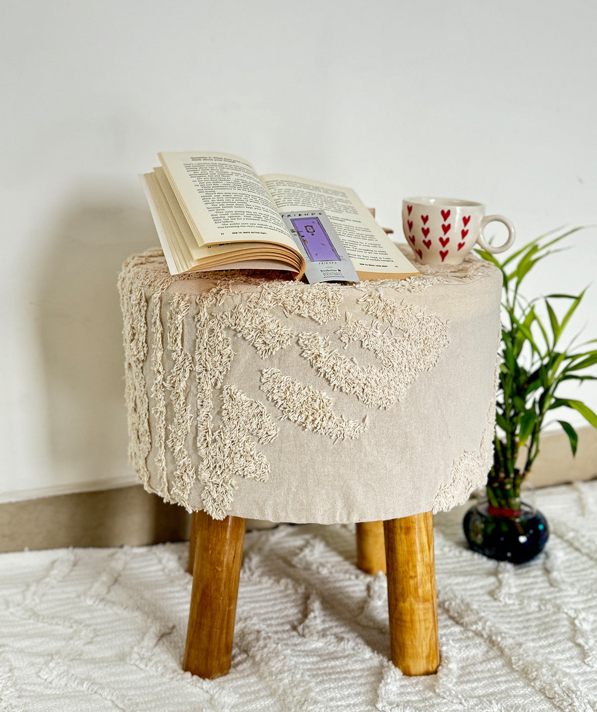 NaturCraft Macrame Bliss Wooden Beige Stool