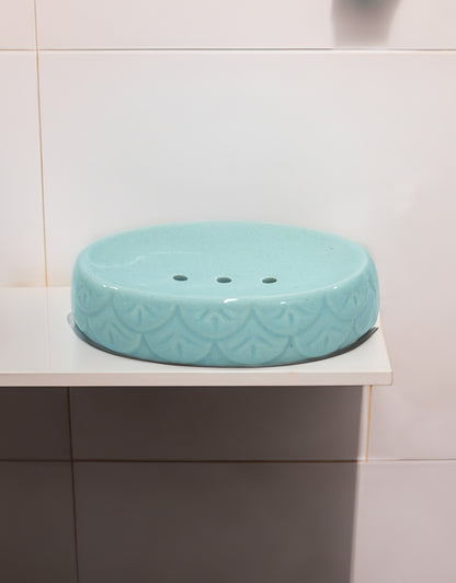 Elegant Ceramic Blue Soap Dish Tray