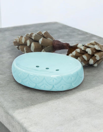 Elegant Ceramic Blue Soap Dish Tray