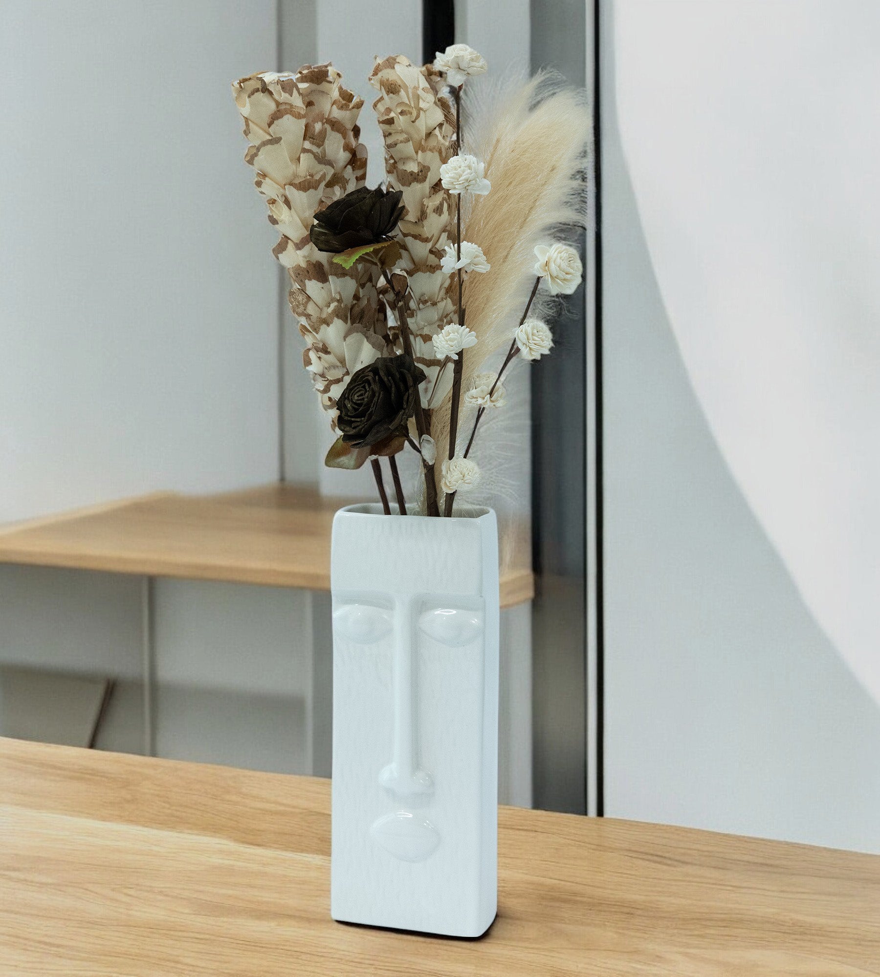 White Ceramic Face shape Vase for Home Décor