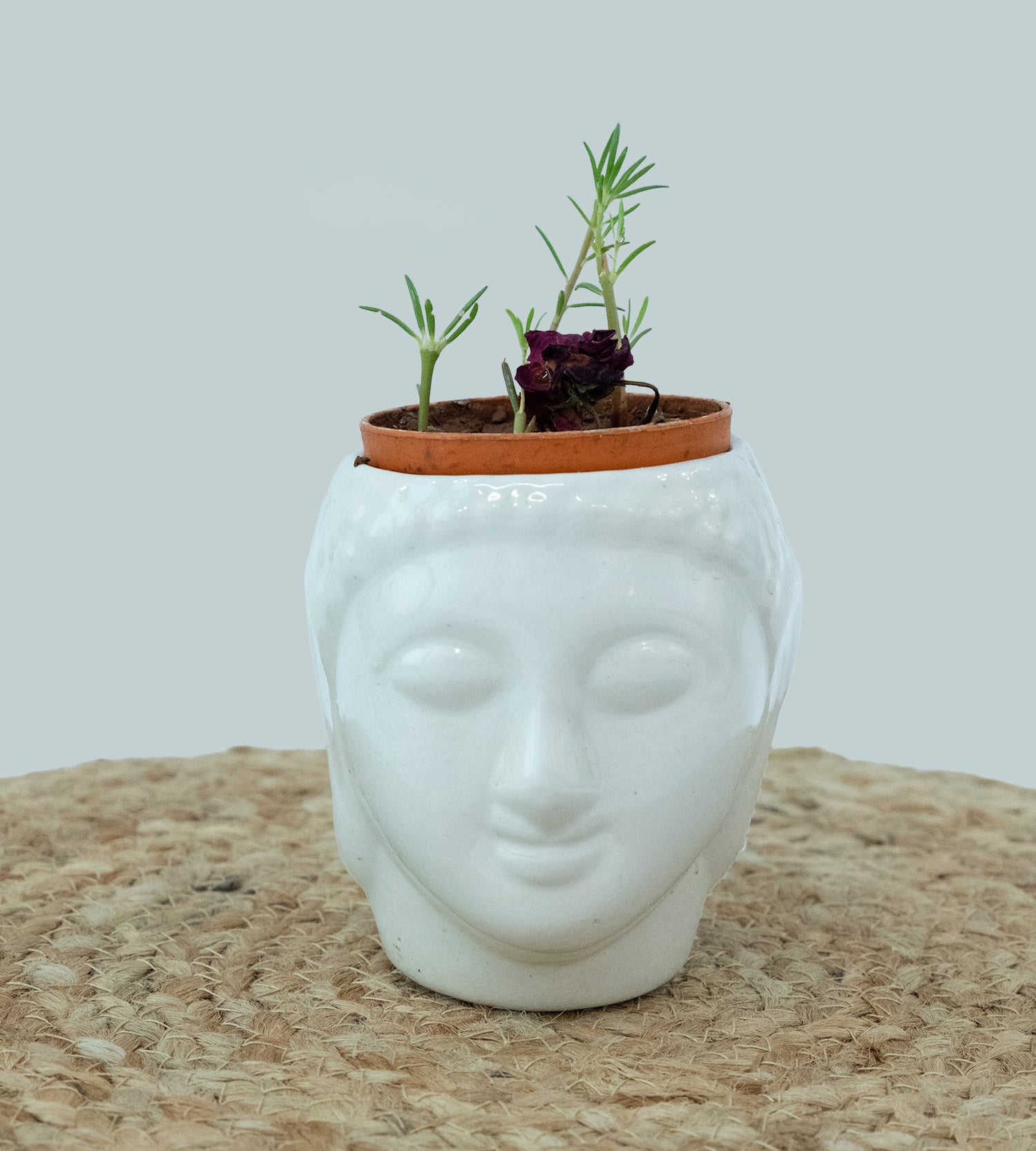 Ceramic White Gautam Buddha Flower Pot