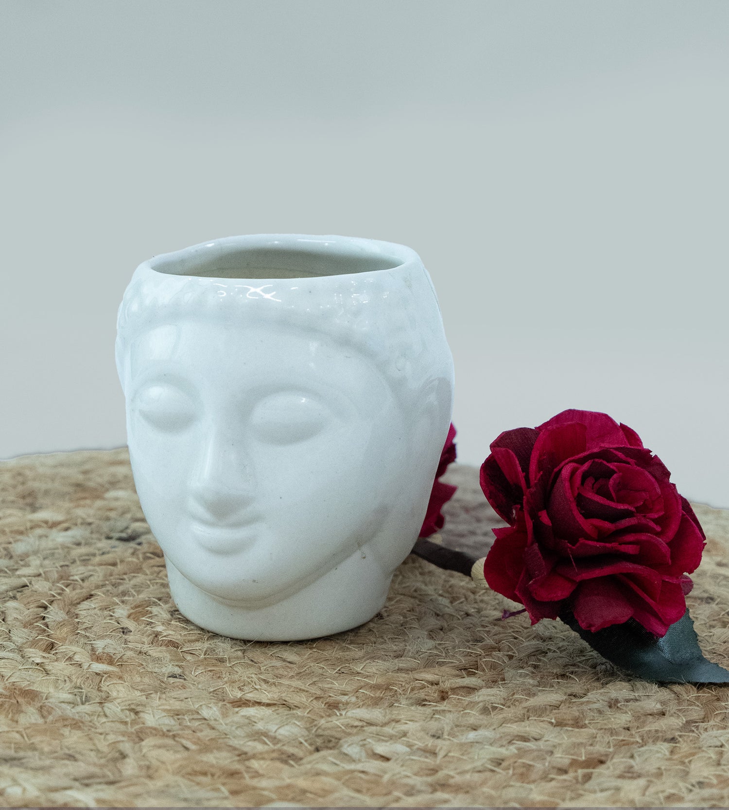 Ceramic White Gautam Buddha Flower Pot