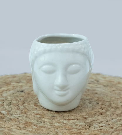 Ceramic White Gautam Buddha Flower Pot