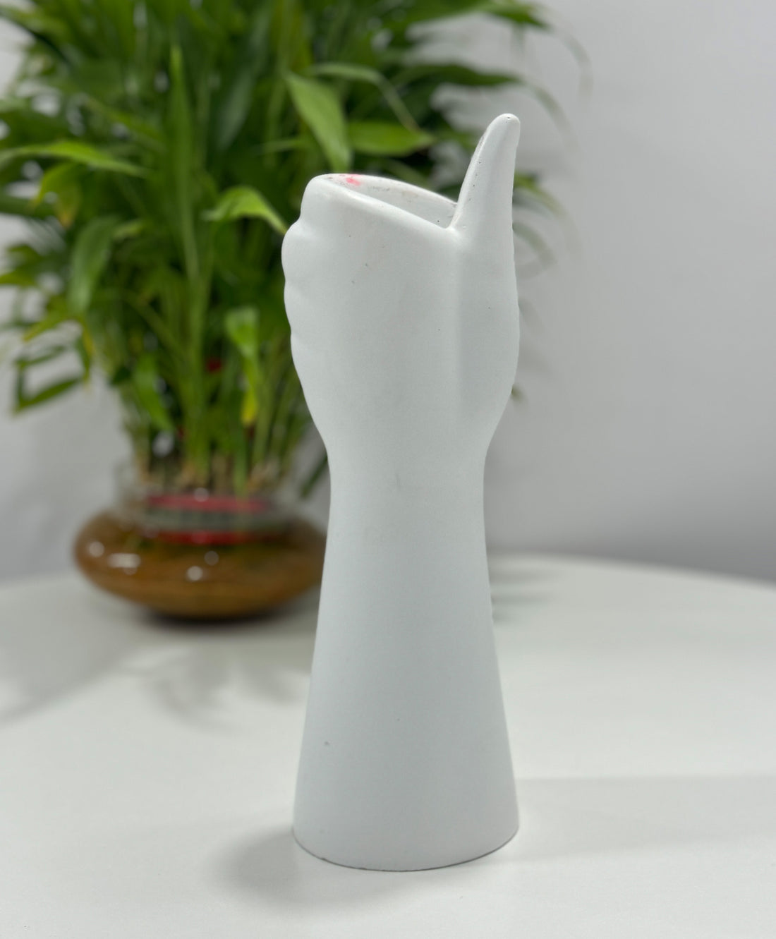 Unique Hand Shape Ceramic White Vase