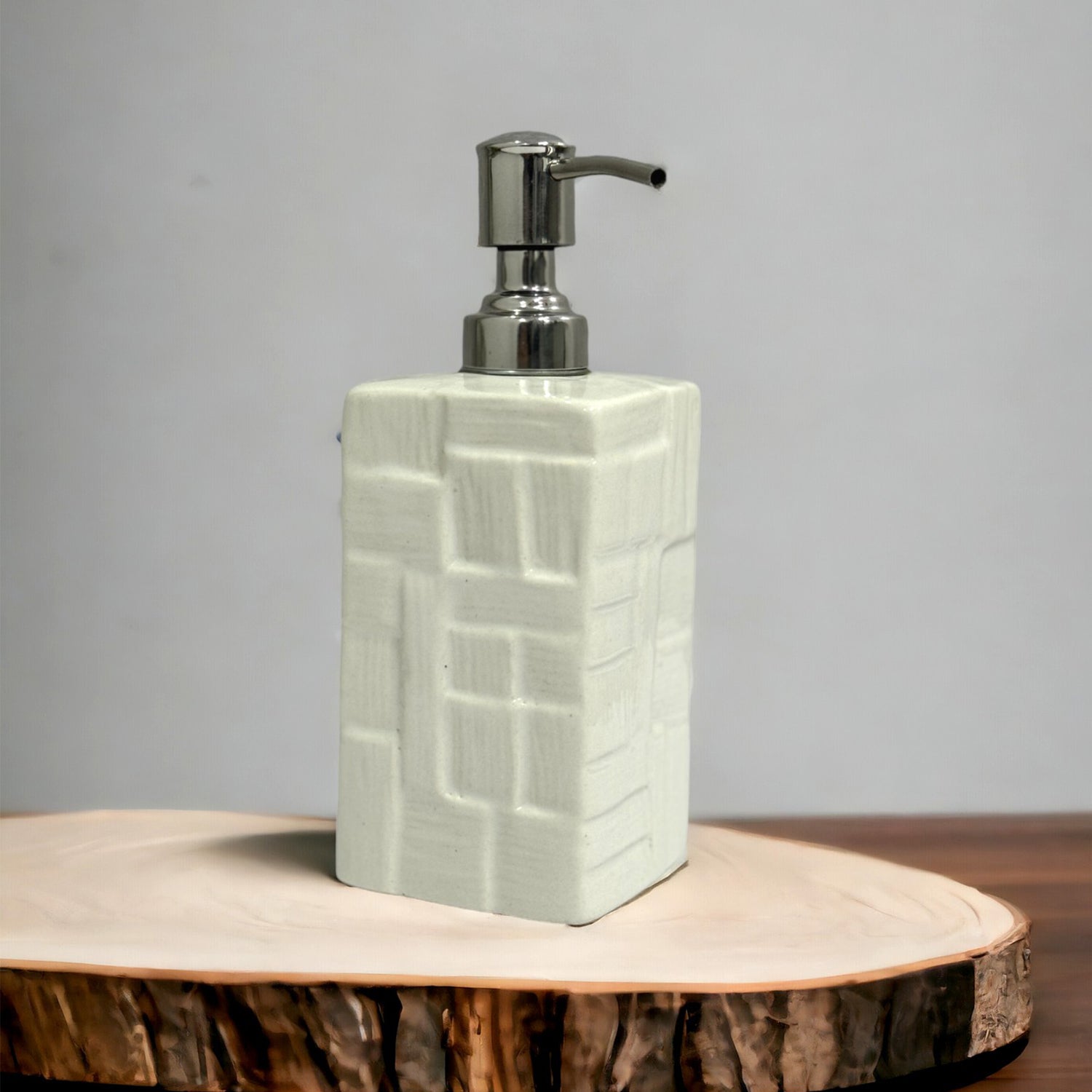 Refillable Square Shape Ceramic White Hand Soap Dispenser with Pump