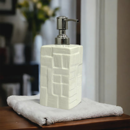 Refillable Square Shape Ceramic White Hand Soap Dispenser with Pump