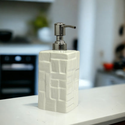 Refillable Square Shape Ceramic White Hand Soap Dispenser with Pump