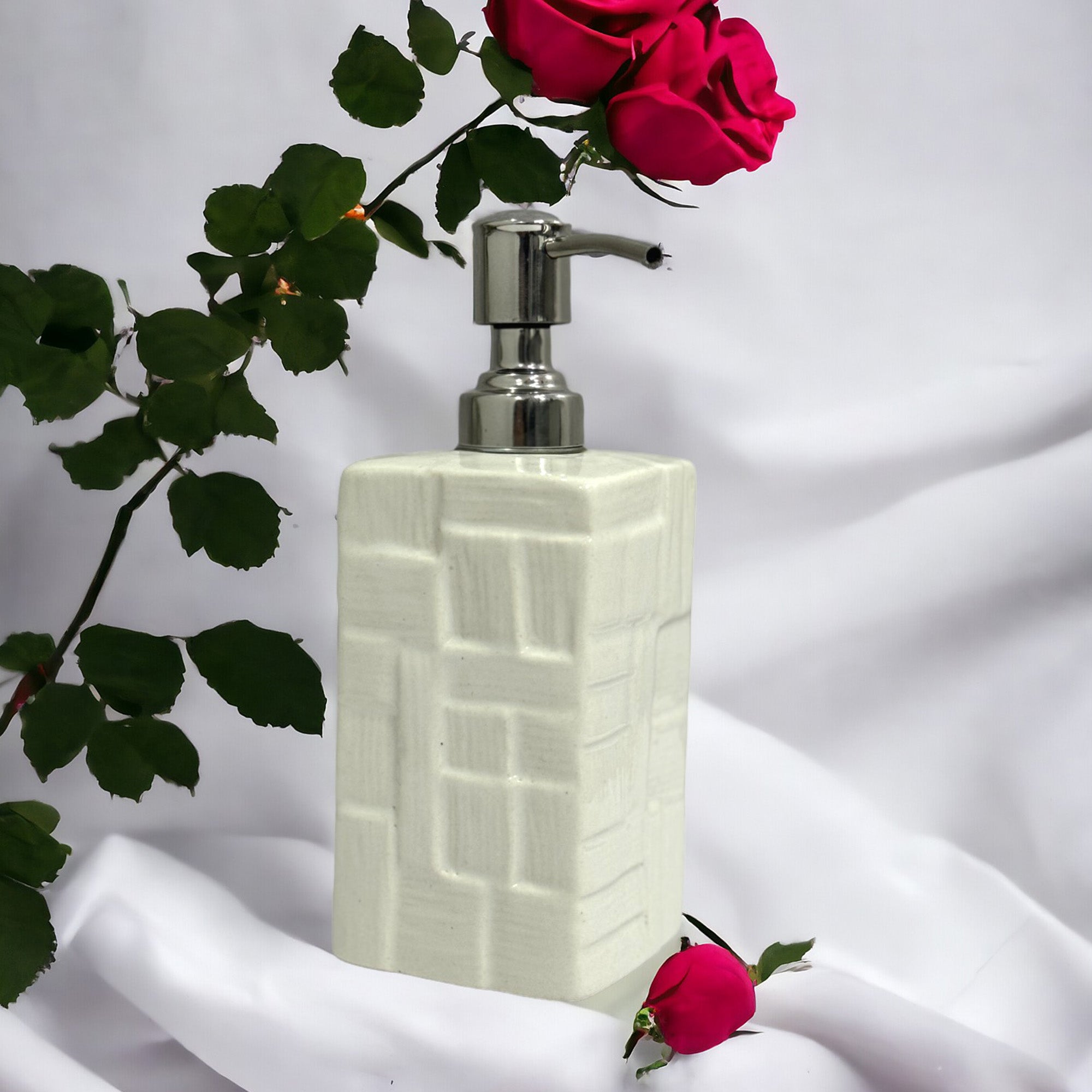 Refillable Square Shape Ceramic White Hand Soap Dispenser with Pump