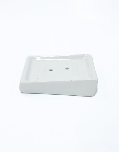 Trendy Glossy White Ceramic Soap Dish Tray