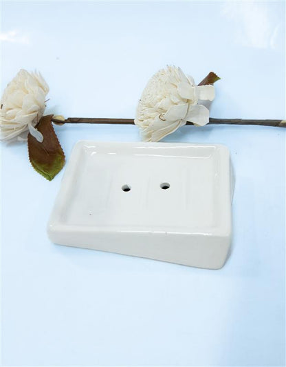 Trendy Glossy White Ceramic Soap Dish Tray