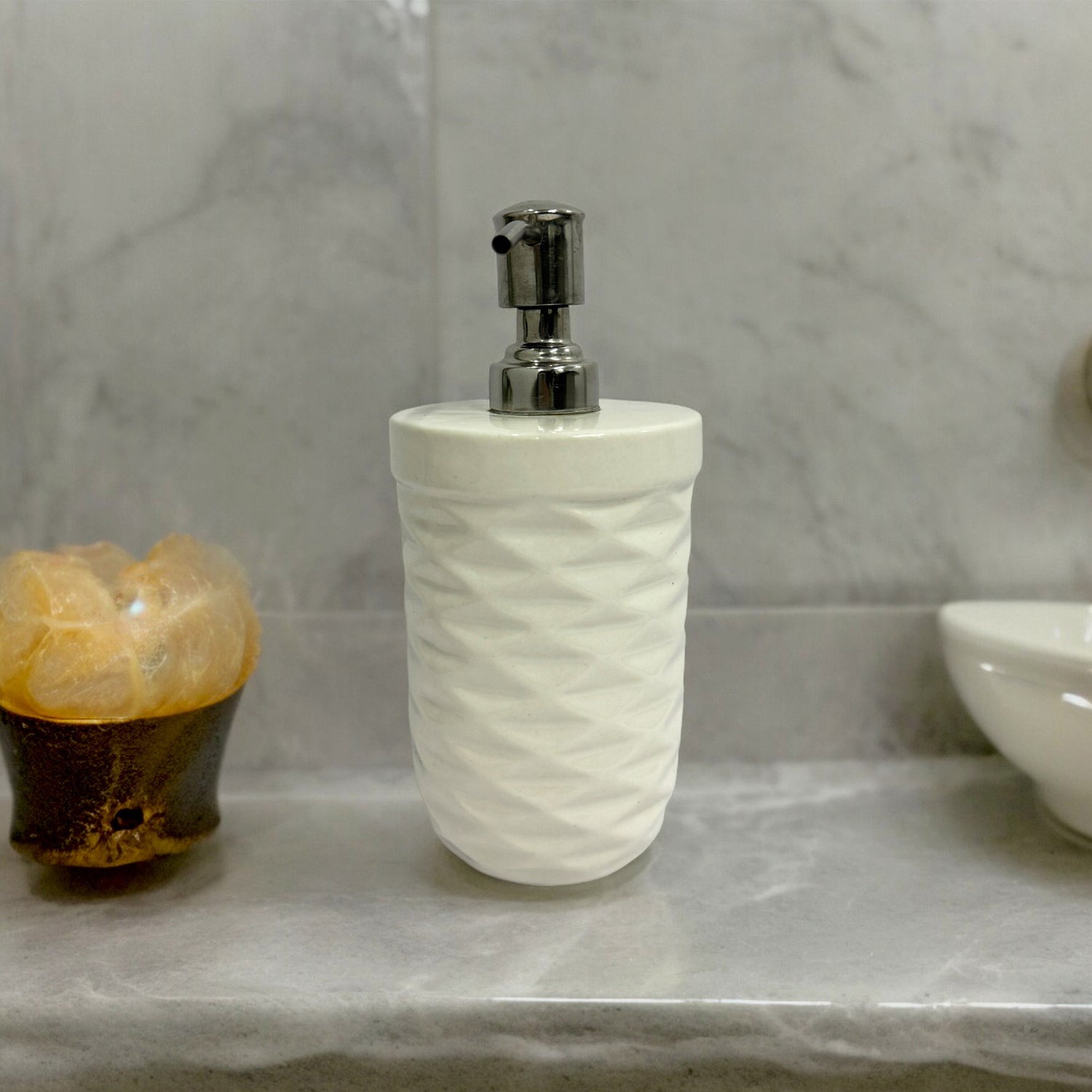 Refillable Ceramic Round Shape White Hand Soap Dispenser with Pump