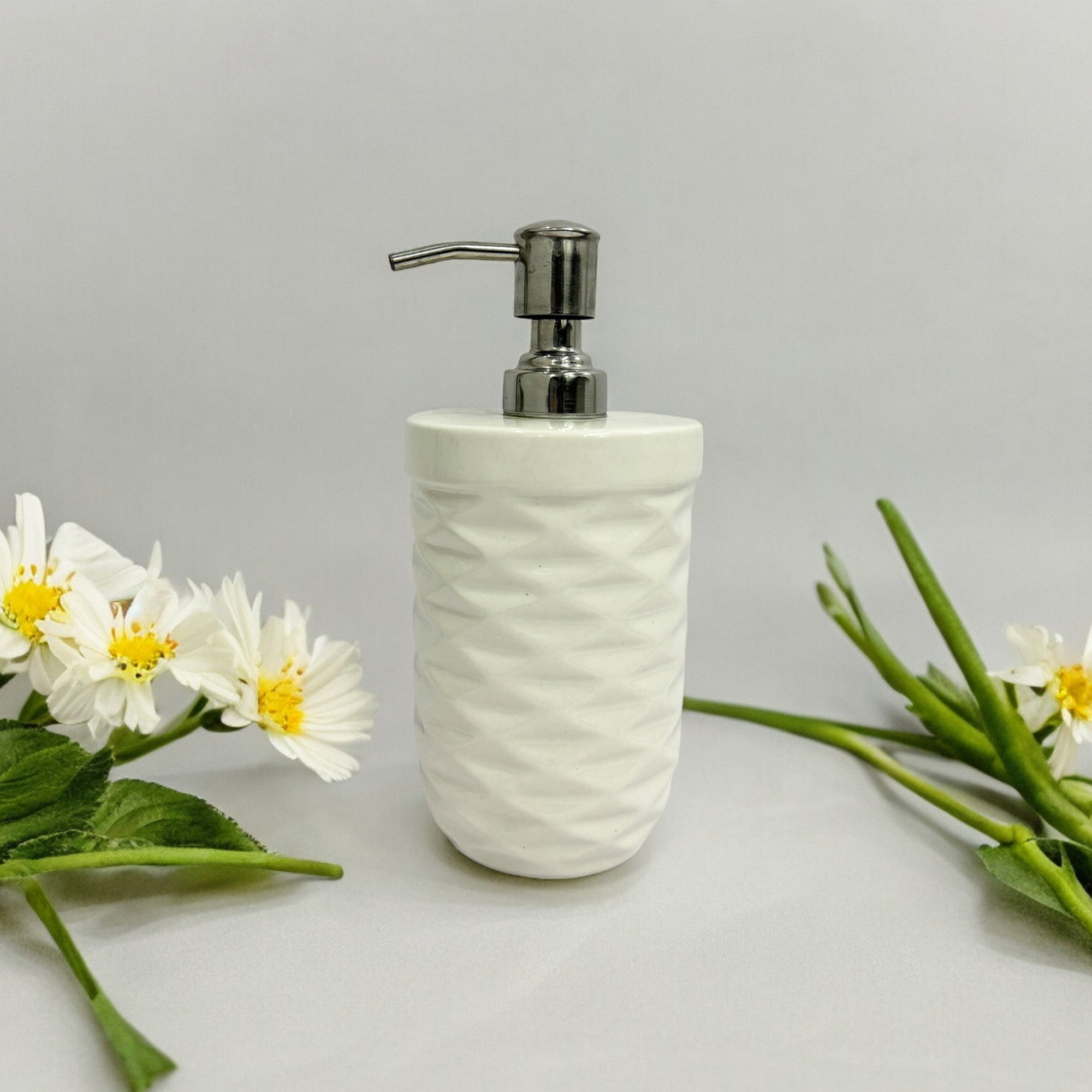 Refillable Ceramic Round Shape White Hand Soap Dispenser with Pump