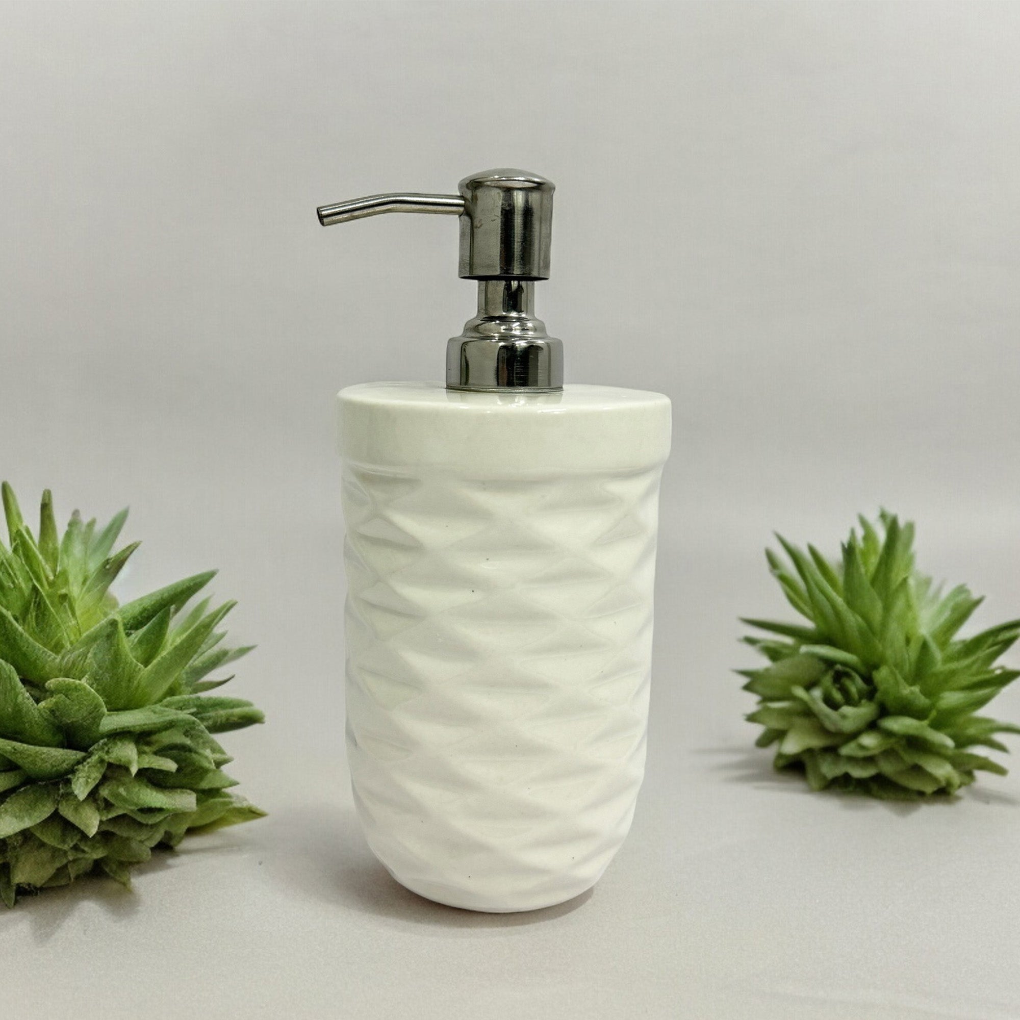 Refillable Ceramic Round Shape White Hand Soap Dispenser with Pump