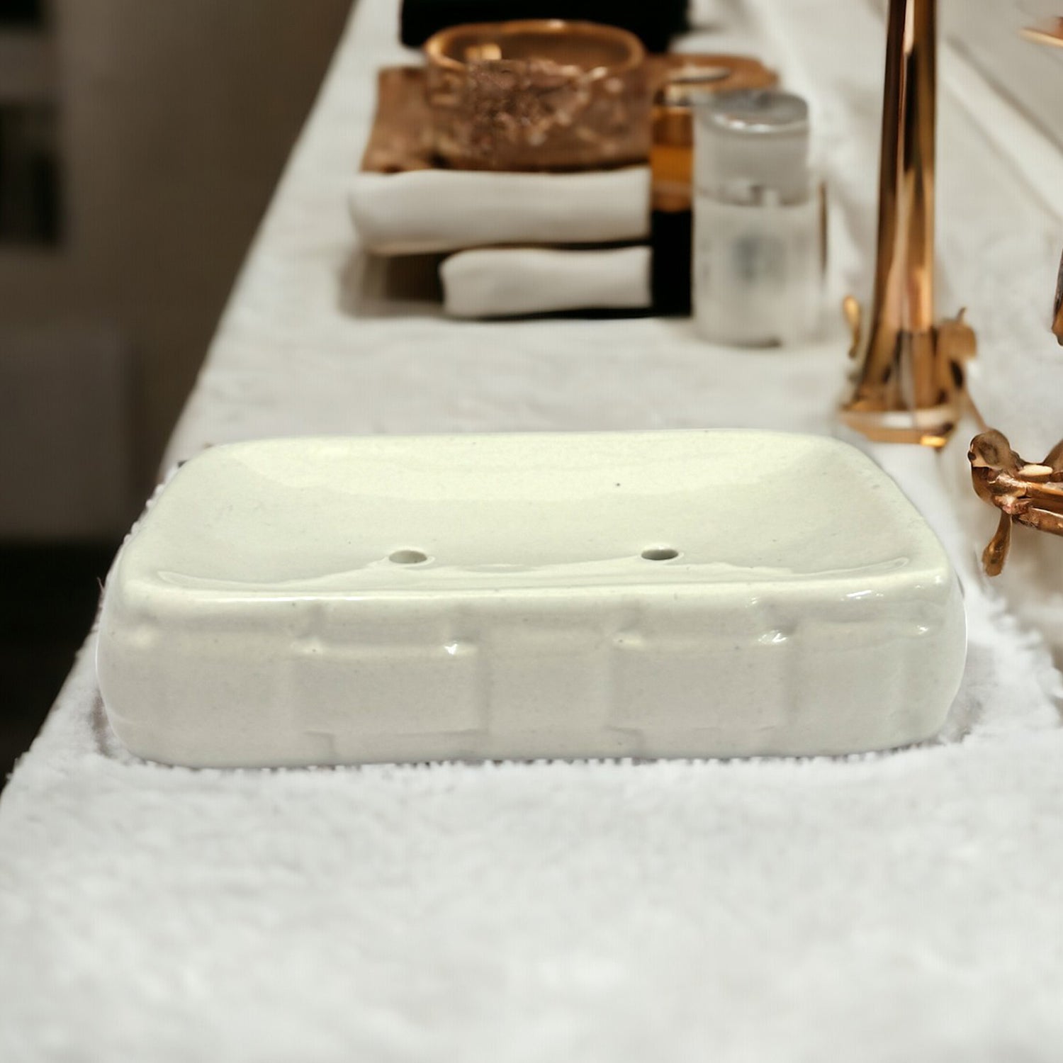 Elegant Ceramic Rectangular White Soap Dish Tray