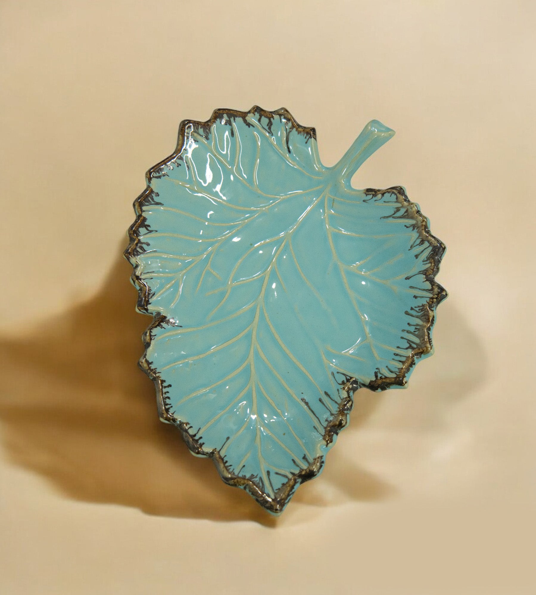 Ceramic Big Blue Leaf Shape Multipurpose Tray - Pack of 1